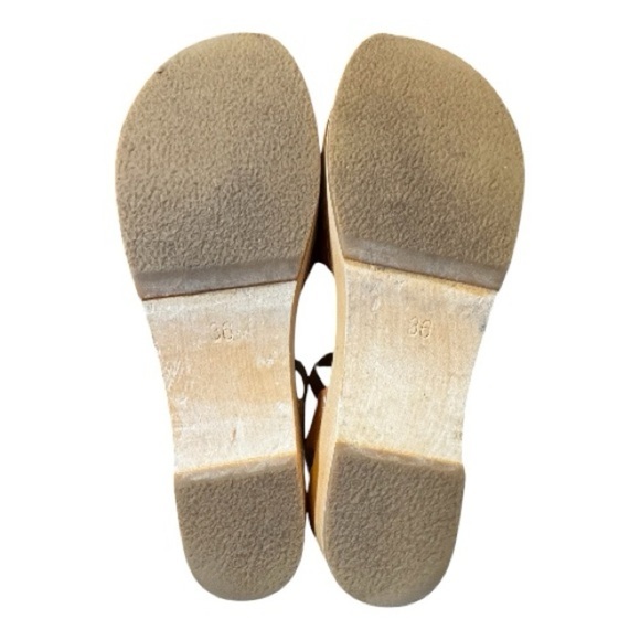 Swedish Hasbeens Brown Leather Wooden Clog Sandals Size 36 – Retro Boho Platform - Picture 7 of 10